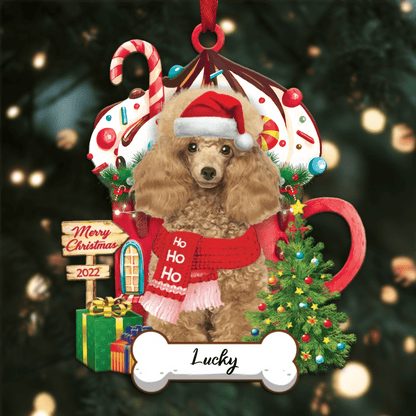 Personalized Ho Ho Ho Yellow Poodle Miniature Dog Christmas Ornament for Dog Lovers OO3870