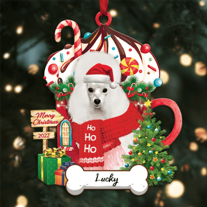 Personalized Ho Ho Ho Yellow Poodle Miniature Dog Christmas Ornament for Dog Lovers OO3870