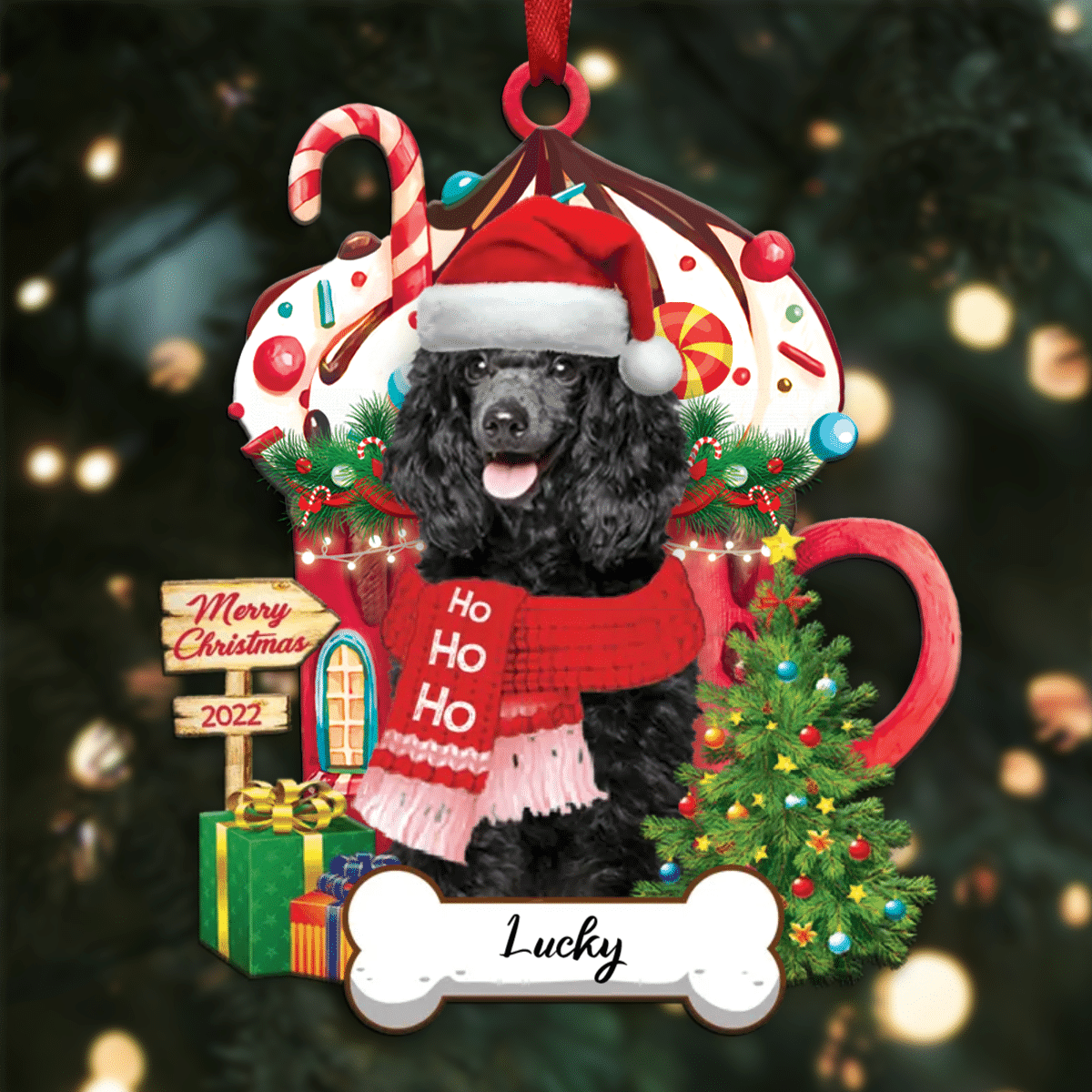Personalized Ho Ho Ho Yellow Poodle Miniature Dog Christmas Ornament for Dog Lovers OO3870
