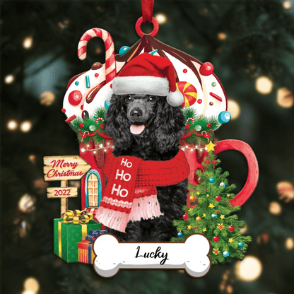Personalized Ho Ho Ho Yellow Poodle Miniature Dog Christmas Ornament for Dog Lovers OO3870
