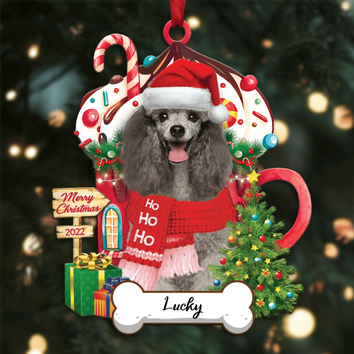Personalized Ho Ho Ho Yellow Poodle Miniature Dog Christmas Ornament for Dog Lovers OO3870