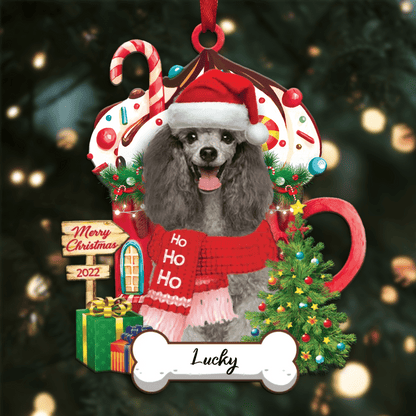 Personalized Ho Ho Ho Yellow Poodle Miniature Dog Christmas Ornament for Dog Lovers OO3870