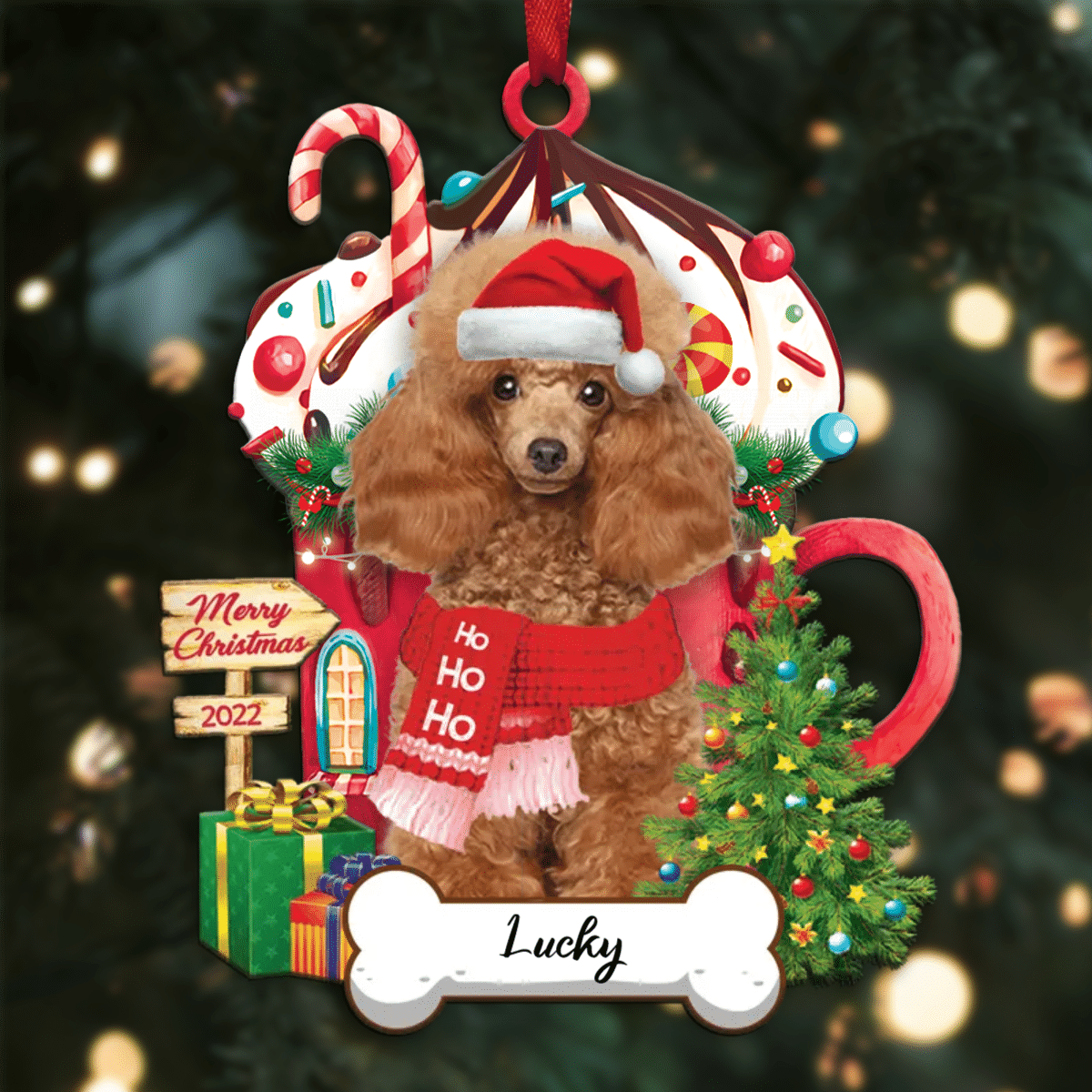 Personalized Ho Ho Ho White Poodle Miniature Dog Christmas Ornament for Dog Lovers OO3869