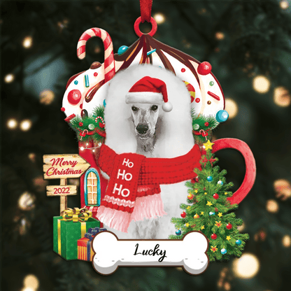 Personalized Ho Ho Ho White Poodle Standard Dog Christmas Ornament for Dog Lovers OO3868