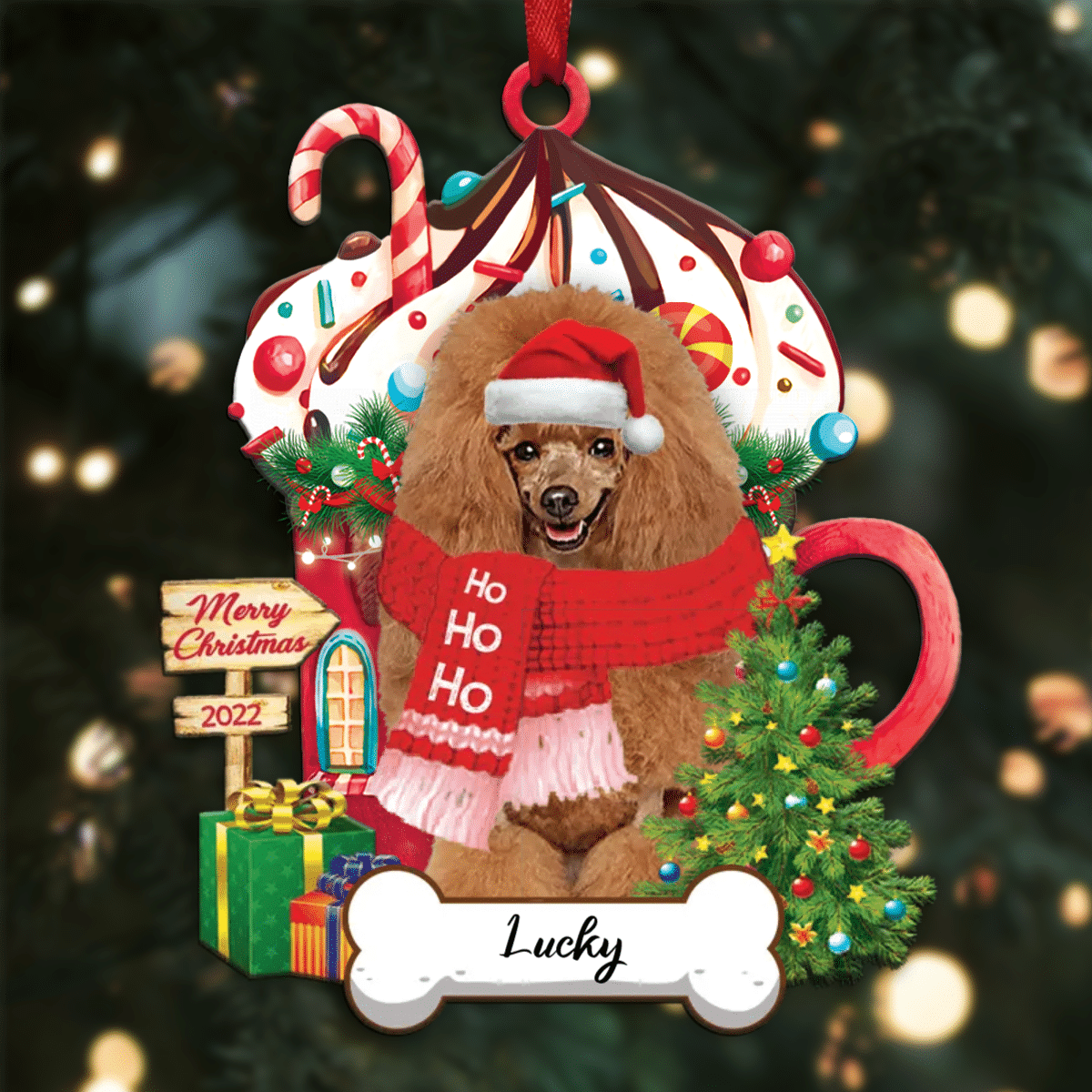 Personalized Ho Ho Ho White Poodle Standard Dog Christmas Ornament for Dog Lovers OO3868