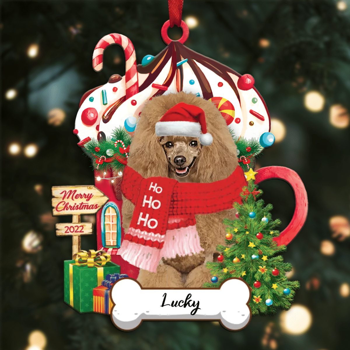 Personalized Ho Ho Ho White Poodle Standard Dog Christmas Ornament for Dog Lovers OO3868