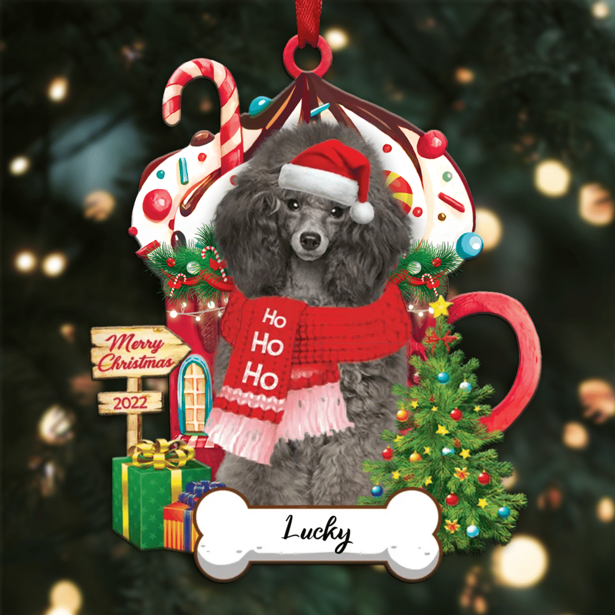 Personalized Ho Ho Ho White Poodle Standard Dog Christmas Ornament for Dog Lovers OO3868