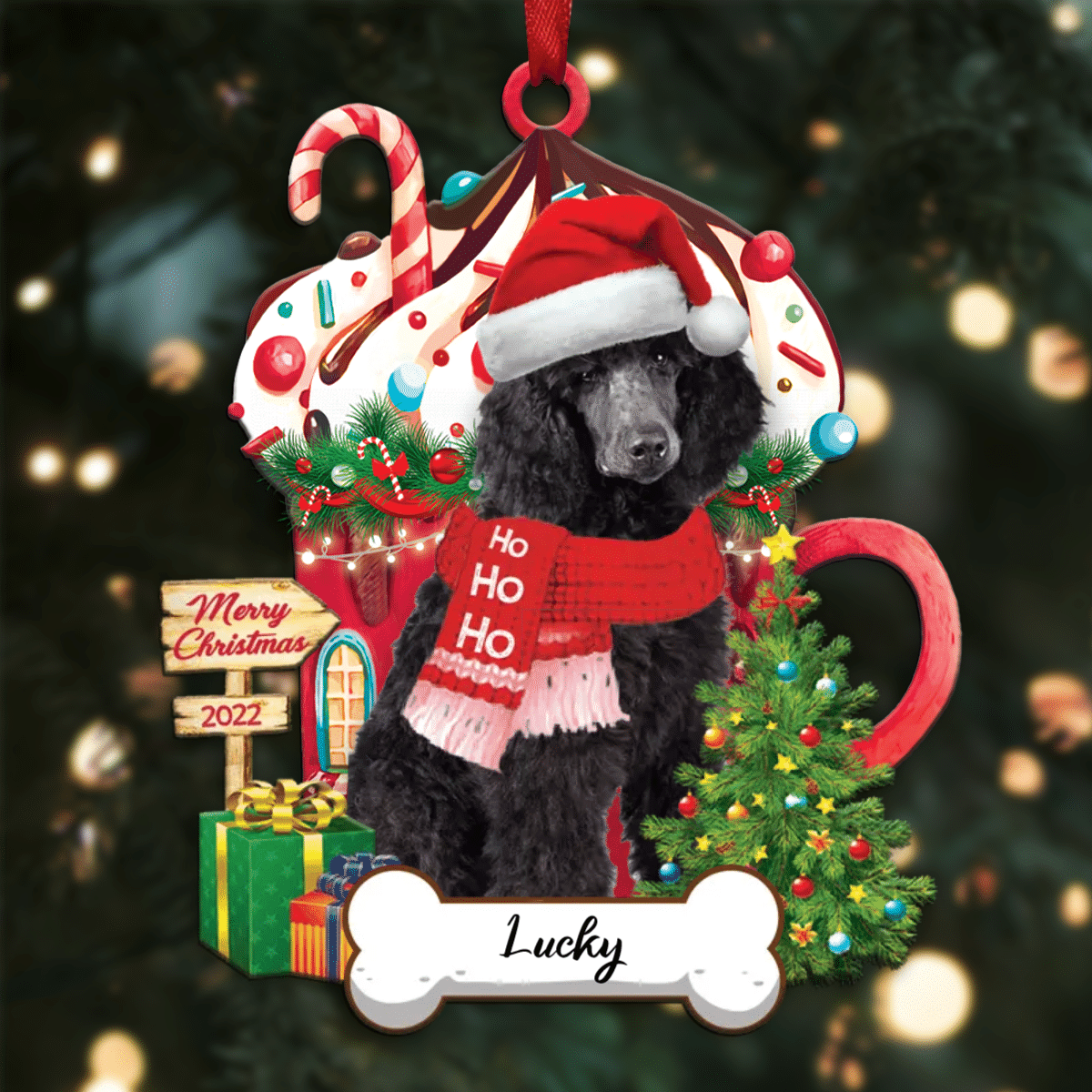 Personalized Ho Ho Ho Yellow Poodle Standard Dog Christmas Ornament for Dog Lovers OO3867