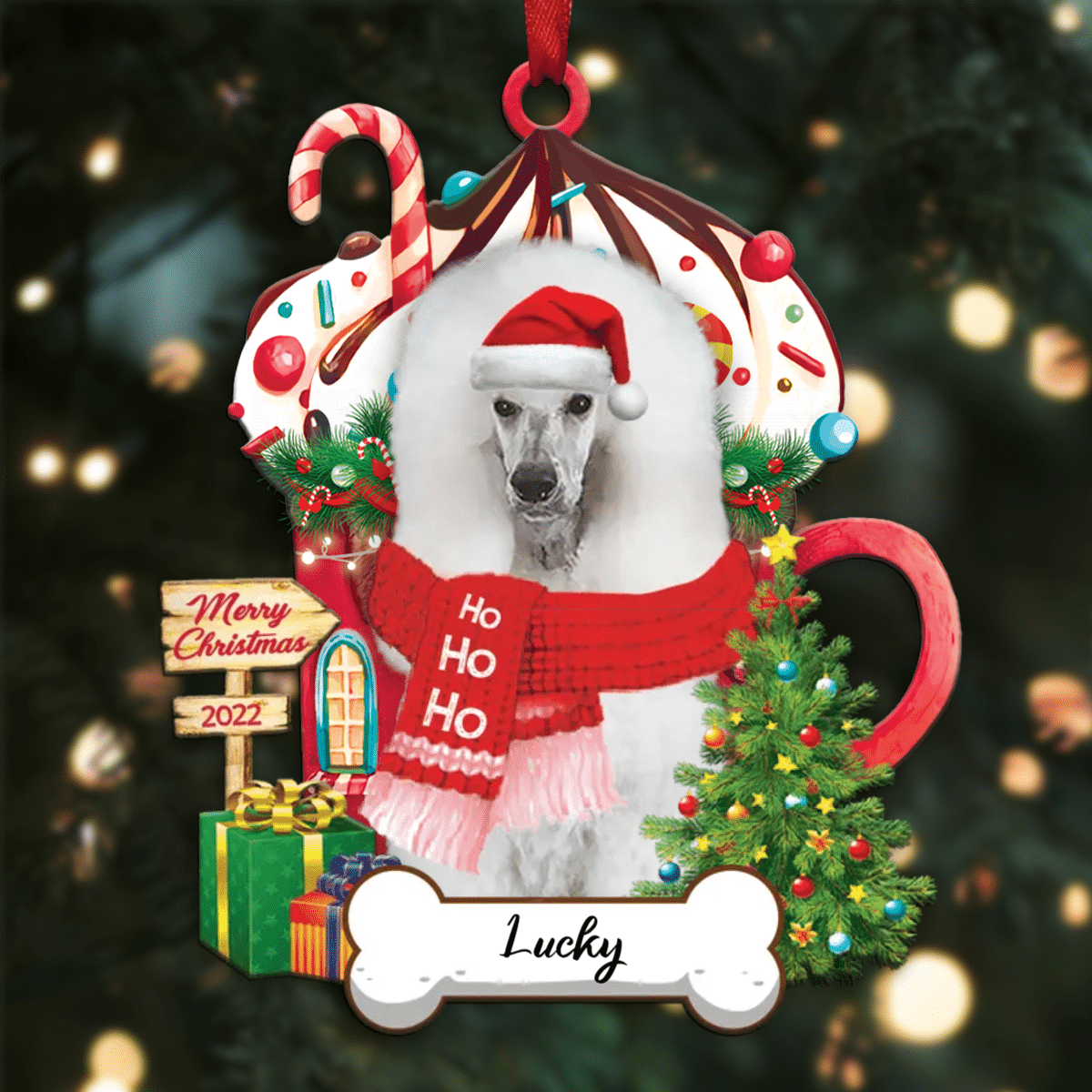 Personalized Ho Ho Ho Yellow Poodle Standard Dog Christmas Ornament for Dog Lovers OO3867