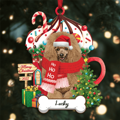 Personalized Ho Ho Ho Yellow Poodle Standard Dog Christmas Ornament for Dog Lovers OO3867