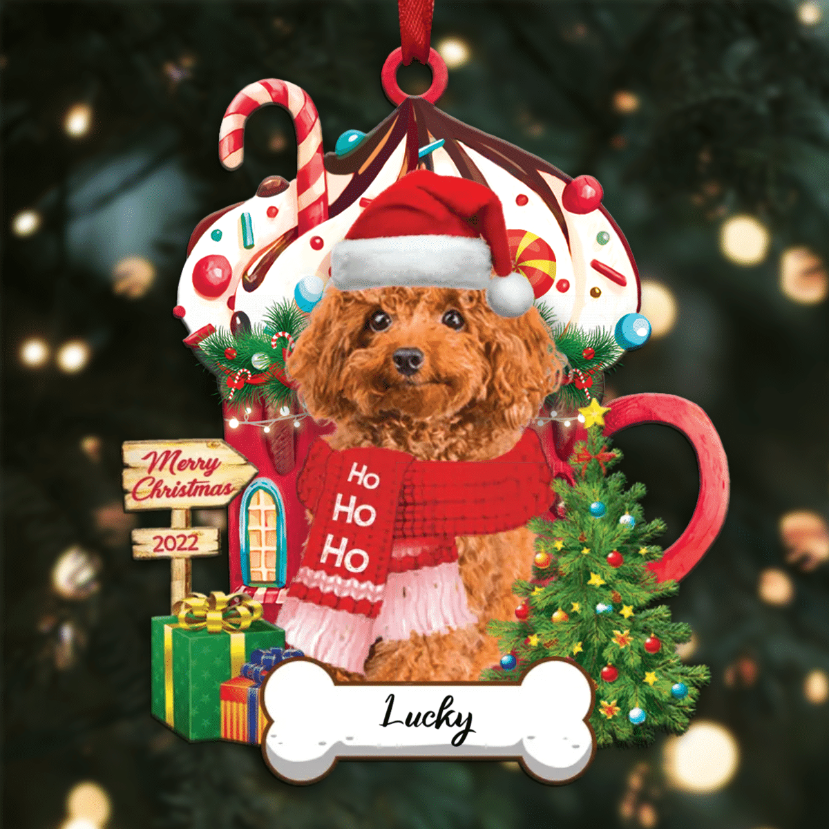 Personalized Ho Ho Ho Poodle Toy Dog Christmas Ornament for Dog Lovers OO3866