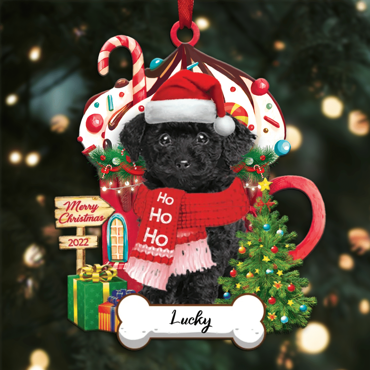 Personalized Ho Ho Ho Poodle Toy Dog Christmas Ornament for Dog Lovers OO3866