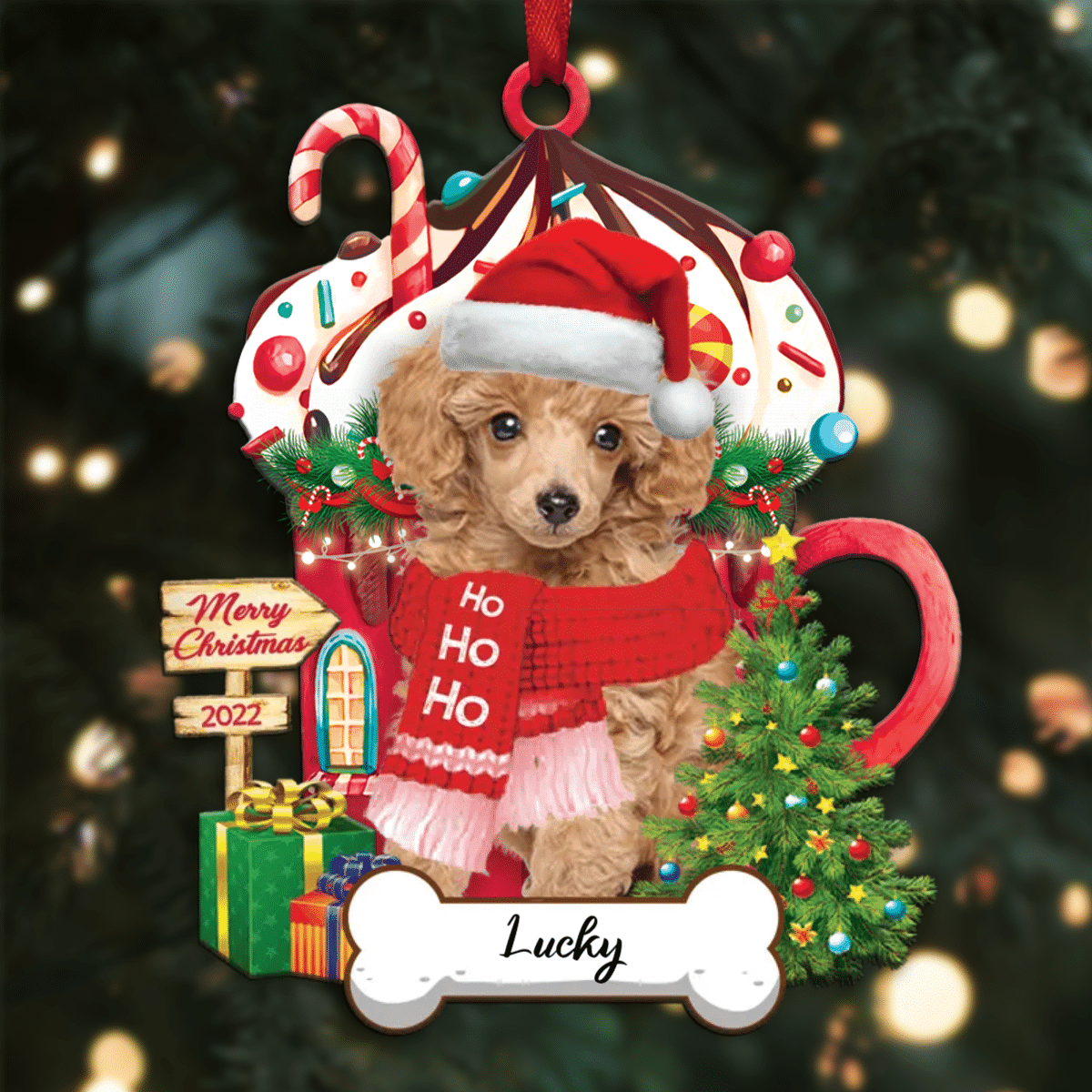 Personalized Ho Ho Ho Poodle Toy Dog Christmas Ornament for Dog Lovers OO3866