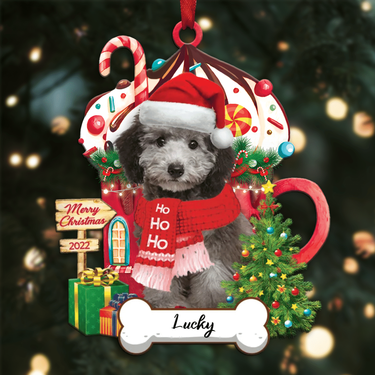 Personalized Ho Ho Ho Poodle Toy Dog Christmas Ornament for Dog Lovers OO3866