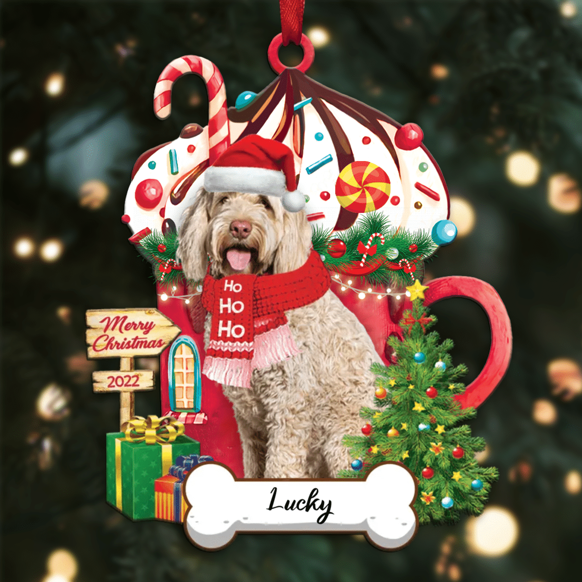 Personalized Ho Ho Ho Portuguese Water Dog Dog Christmas Ornament for Dog Lovers OO3865
