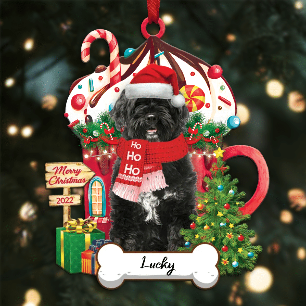 Personalized Ho Ho Ho Portuguese Water Dog Dog Christmas Ornament for Dog Lovers OO3865