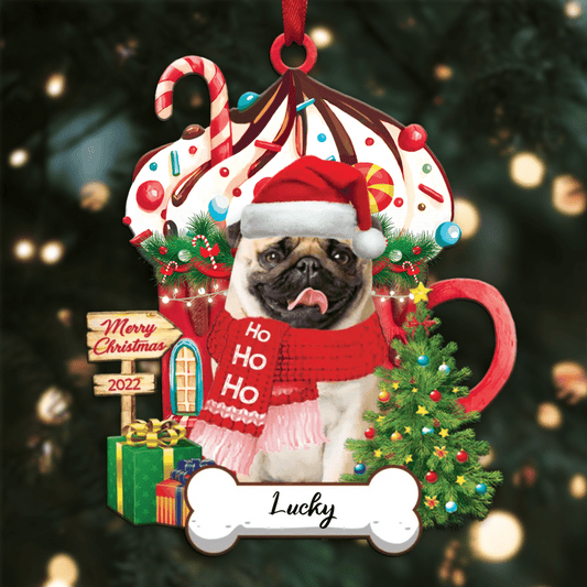 Personalized Ho Ho Ho Pug Dog Christmas Ornament for Dog Lovers OO3864