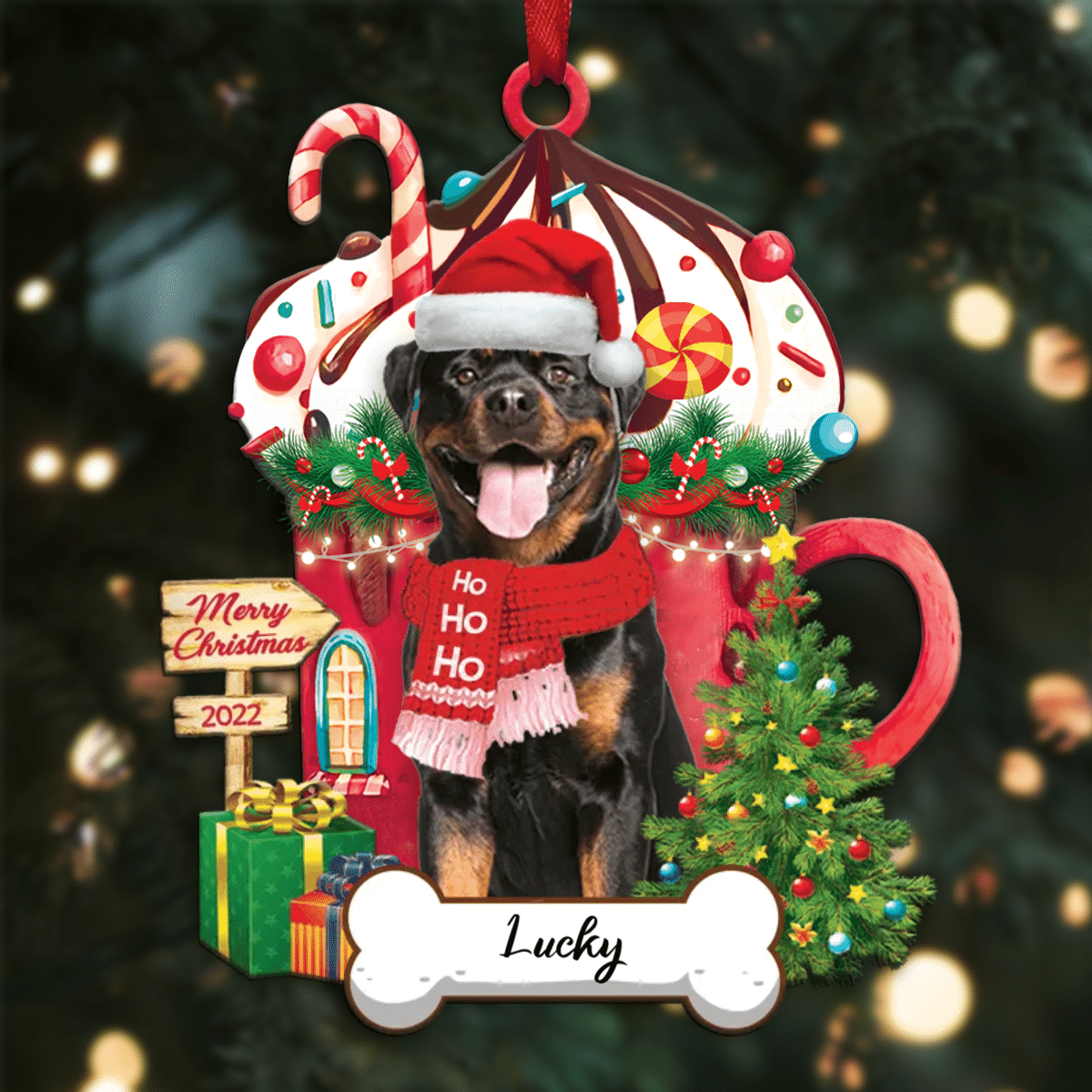 Personalized Ho Ho Ho Rottweiler Dog Christmas Ornament for Dog Lovers OO3863
