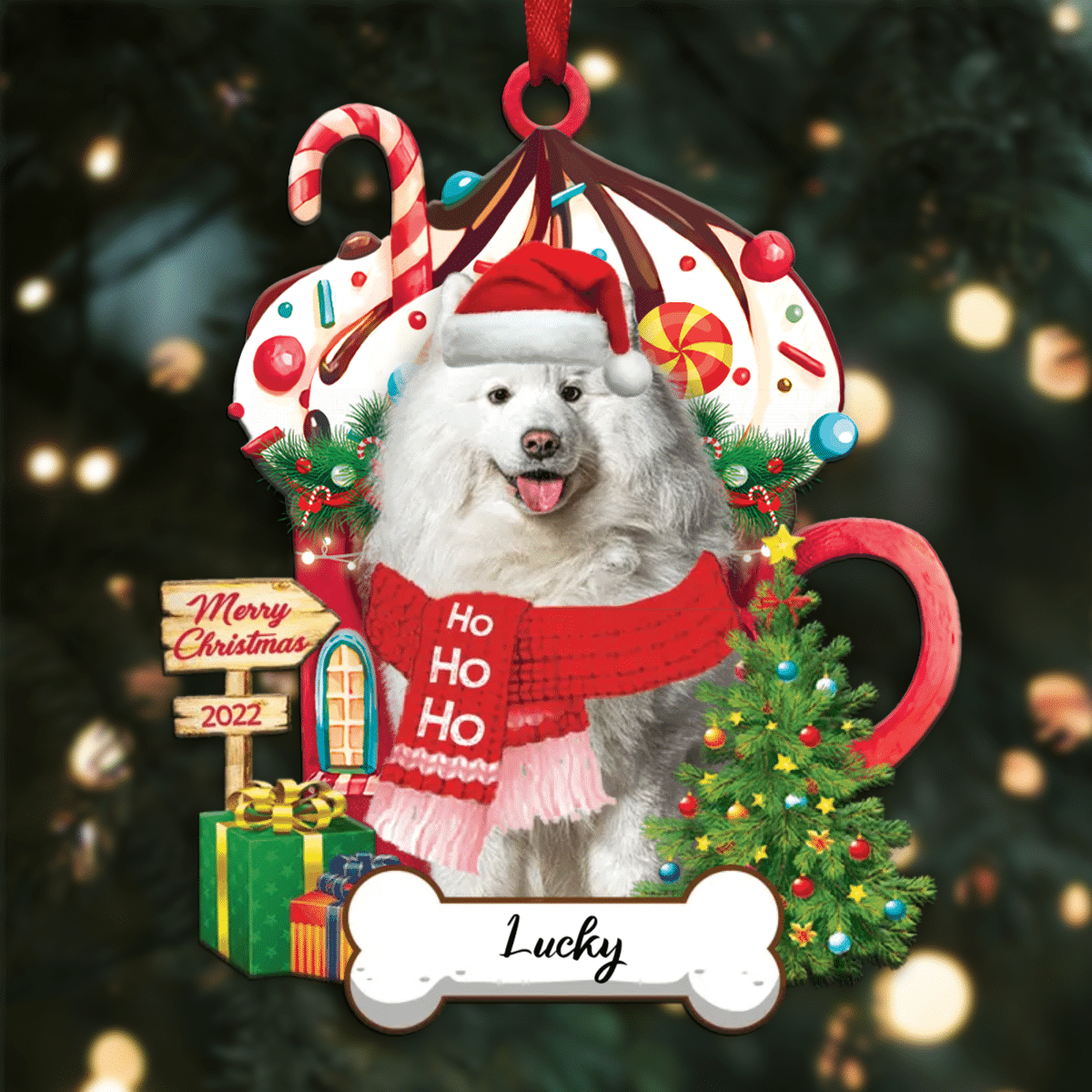 Personalized Ho Ho Ho Samoyed Dog Christmas Ornament for Dog Lovers OO3861