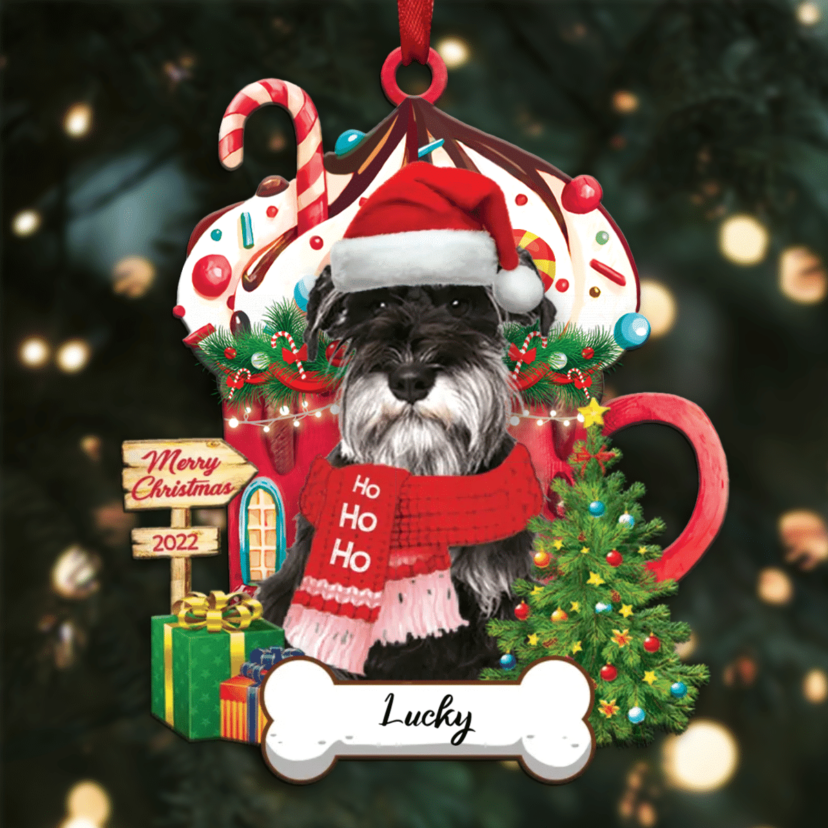 Personalized Ho Ho Ho Schnauzer Dog Christmas Ornament for Dog Lovers OO3860