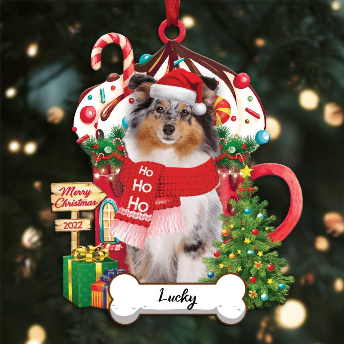 Personalized Ho Ho Ho Shetland Sheepdog Dog Christmas Ornament for Dog Lovers OO3859