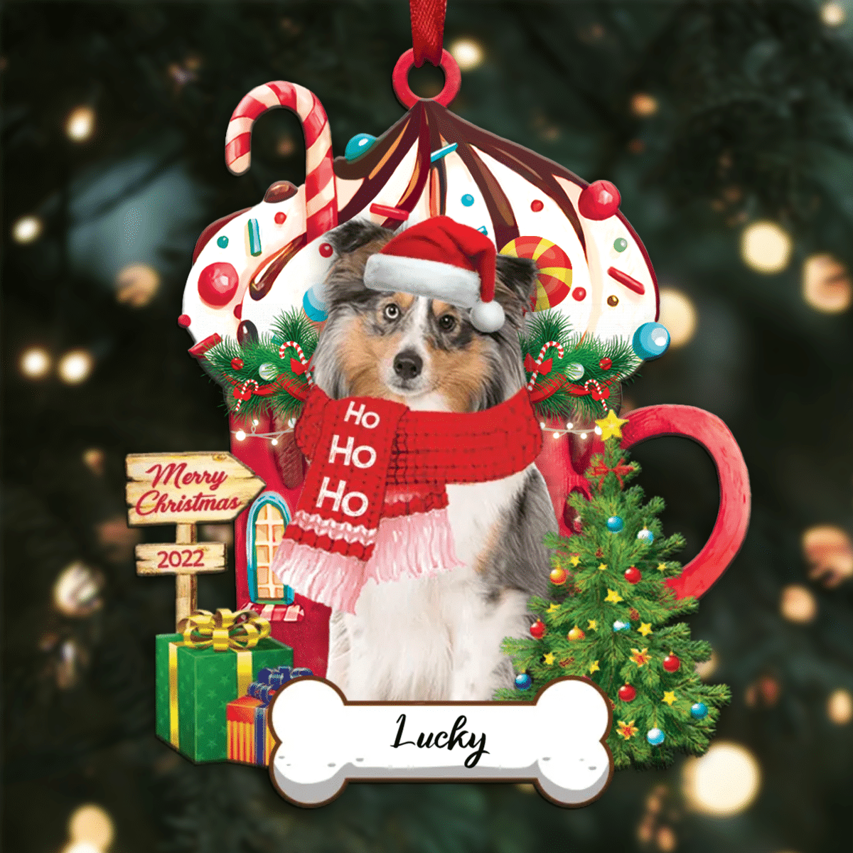 Personalized Ho Ho Ho Shetland Sheepdog Dog Christmas Ornament for Dog Lovers OO3859