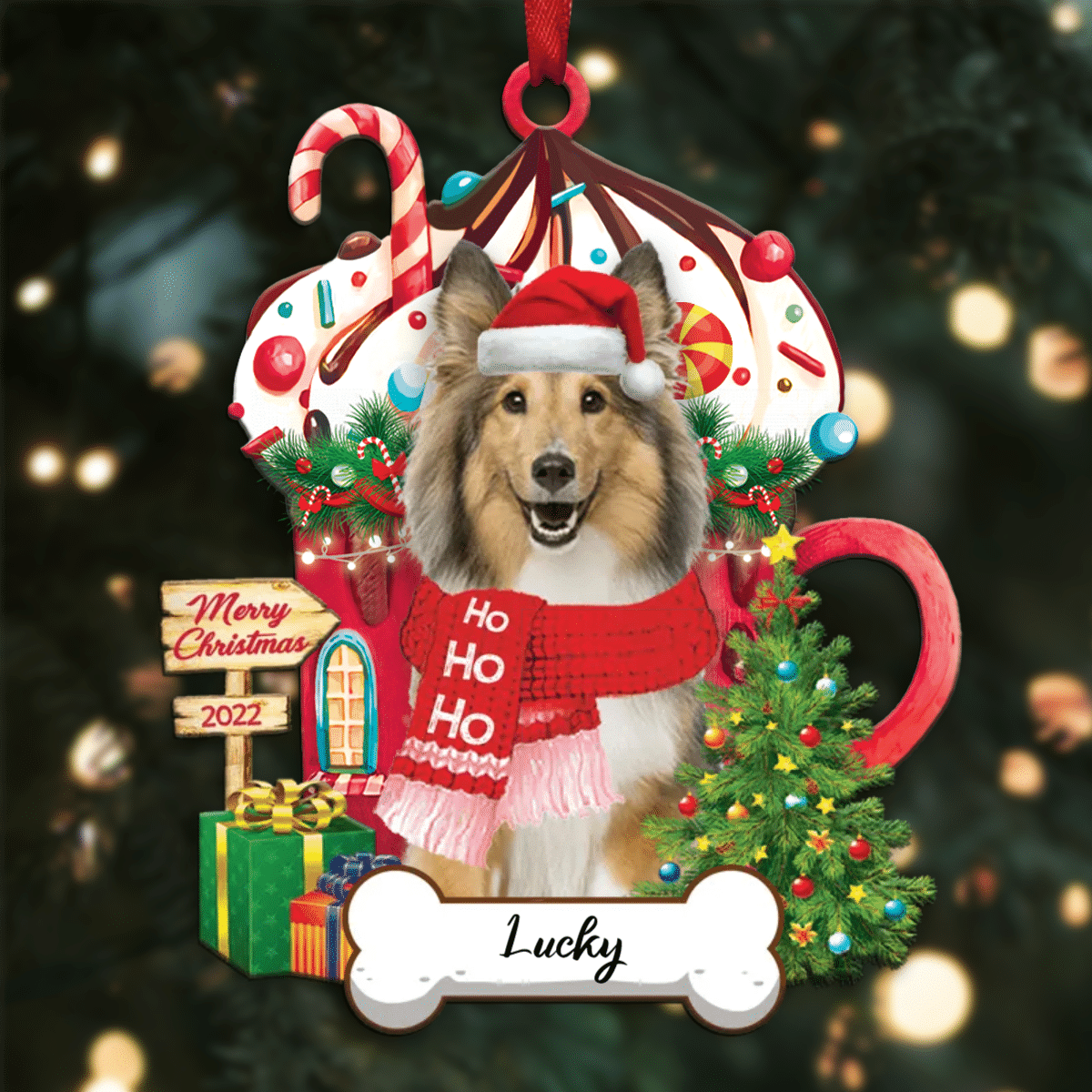 Personalized Ho Ho Ho Shetland Sheepdog Dog Christmas Ornament for Dog Lovers OO3859
