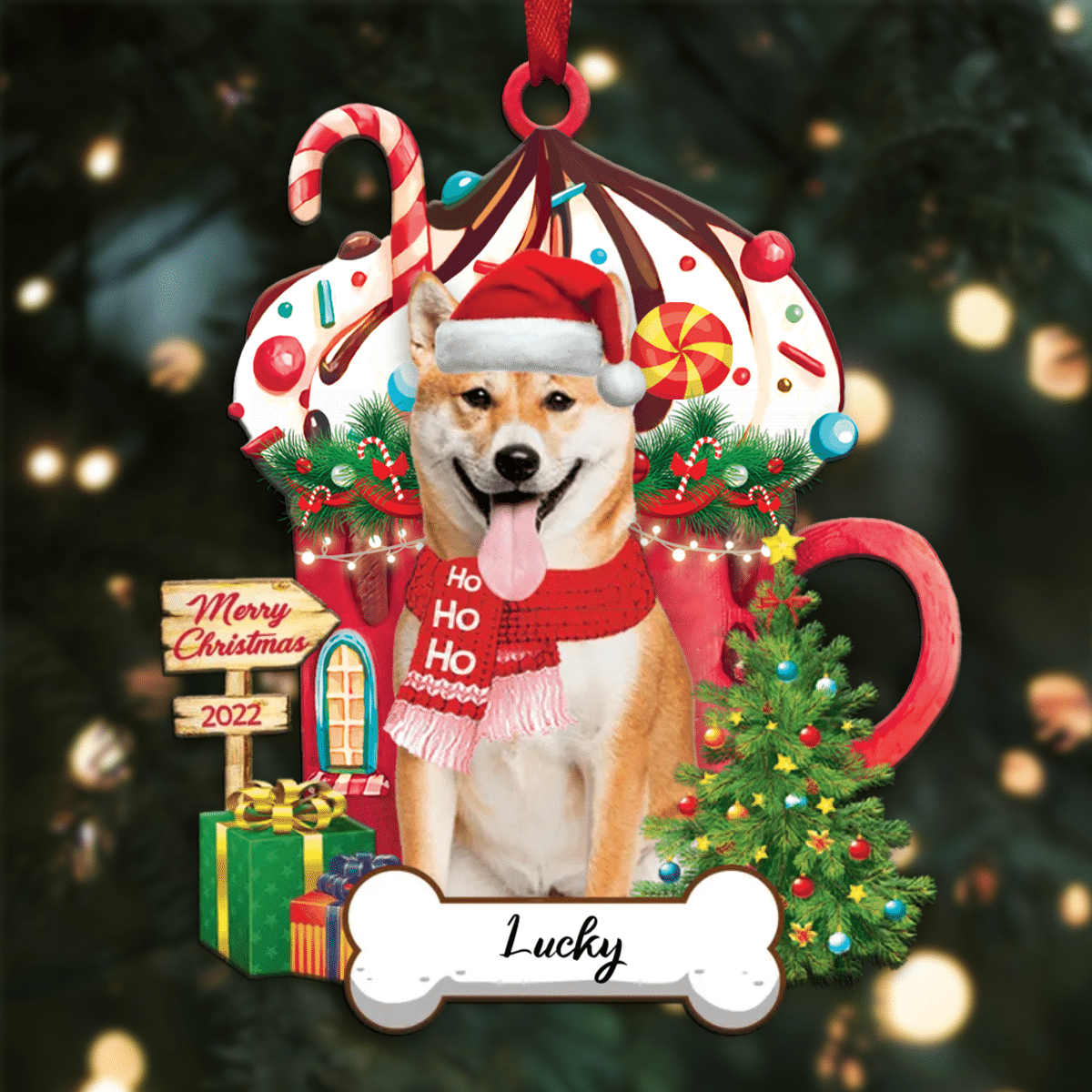 Personalized Ho Ho Ho Shi Tzu Dog Christmas Ornament for Dog Lovers OO3858