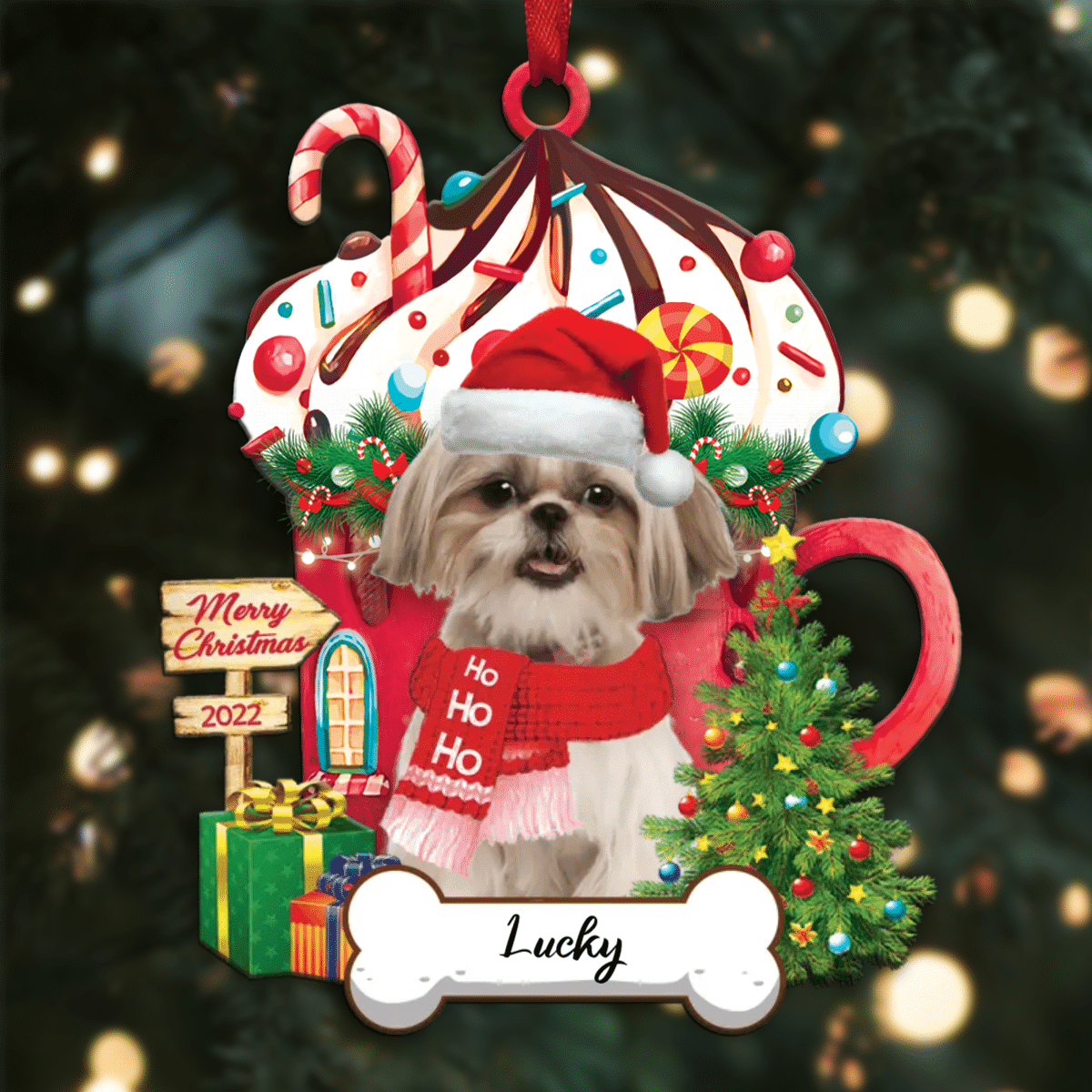Personalized Ho Ho Ho Shi Tzu Dog Christmas Ornament for Dog Lovers OO3858