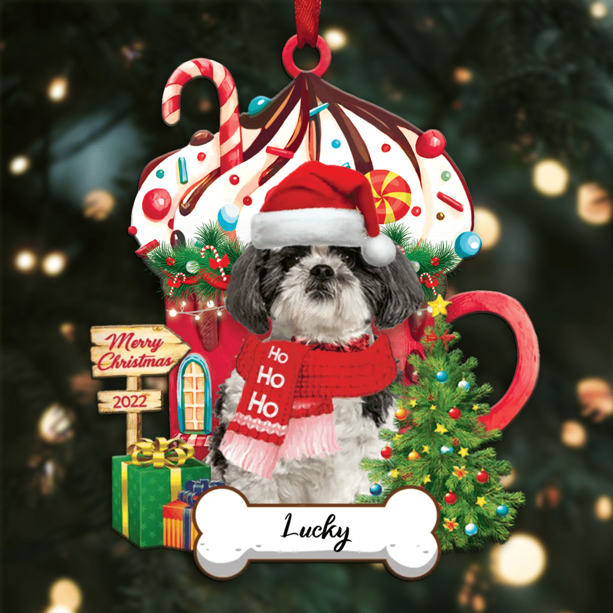 Personalized Ho Ho Ho Shi Tzu Dog Christmas Ornament for Dog Lovers OO3858