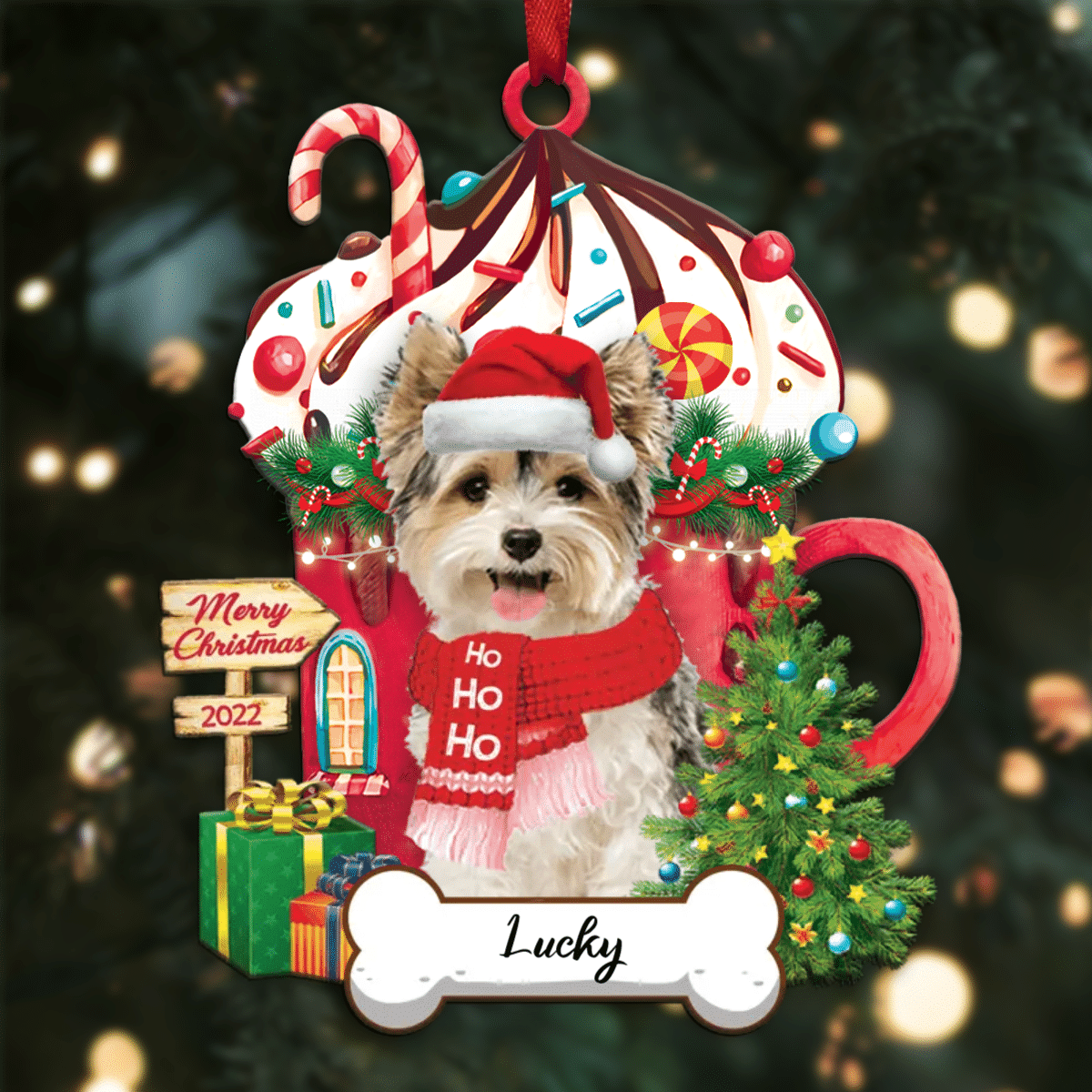 Personalized Ho Ho Ho Yorkshire Terrier Dog Christmas Ornament for Dog Lovers OO3857