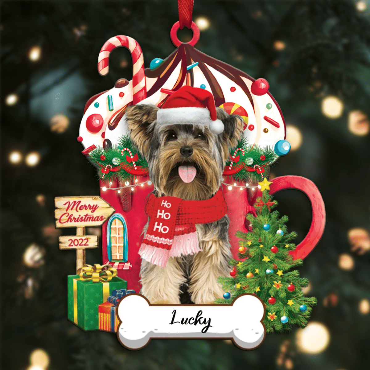 Personalized Ho Ho Ho Yorkshire Terrier Dog Christmas Ornament for Dog Lovers OO3857
