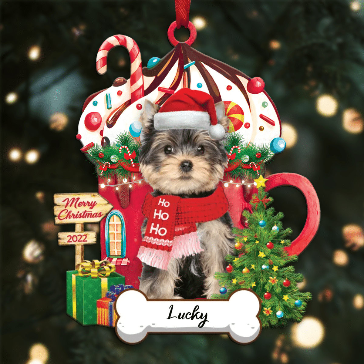 Personalized Ho Ho Ho Yorkshire Terrier Dog Christmas Ornament for Dog Lovers OO3857