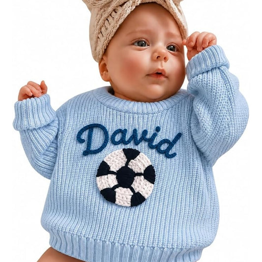 Personalized Soccer Baby Embroiderd Knit Sweater, Custom Soccer Sweatshirt For Baby BB0780