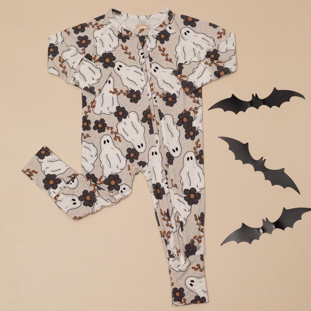 Ghost Floral Baby Convertible Zippy Romper, Halloween Romper Convertible For Baby BB0348