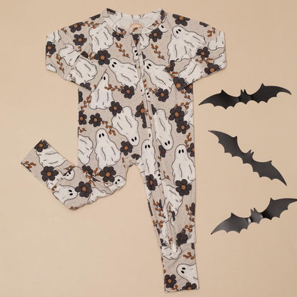 Ghost Floral Baby Convertible Zippy Romper, Halloween Romper Convertible For Baby BB0348