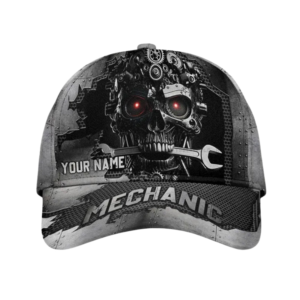 Custom Mechanic Skull Baseball Cap, Custom 3D Caps For Machinists CP0111
