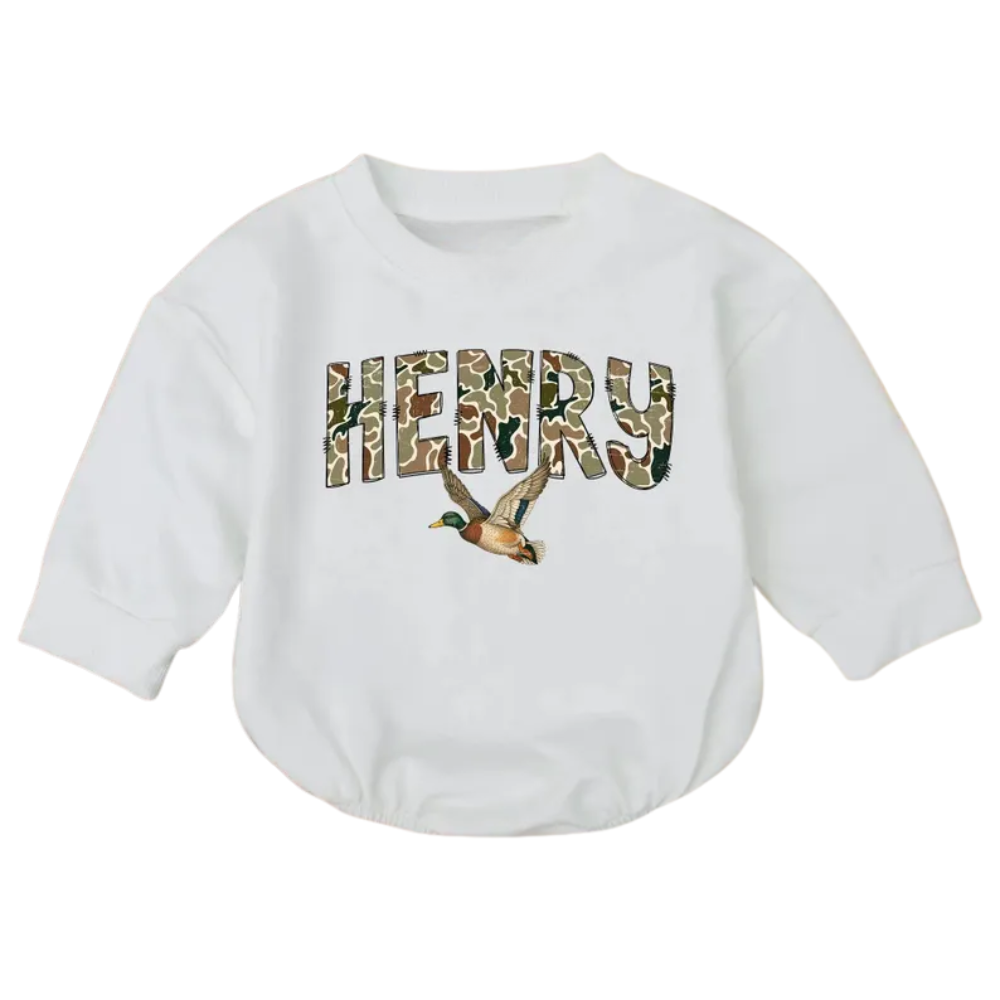 Personalized Mallard Duck Baby Romper Sweatshirt, Custom Duck Romper Sweatshirt Baby BB0557