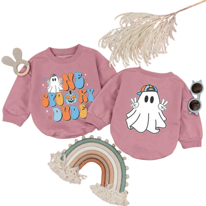 One Spooky Dude Halloween Ghost Birthday Baby Romper Sweatshirt, Halloween 1st Birthday Romper Sweatshirt BB0277