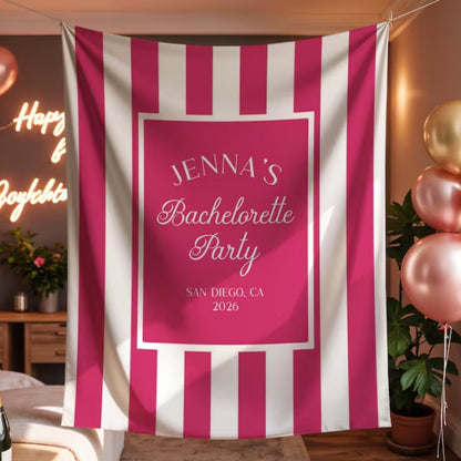 Personalized Bachelorette Blue Striped Banner, Custom Bachelorette Party Banner WD0419