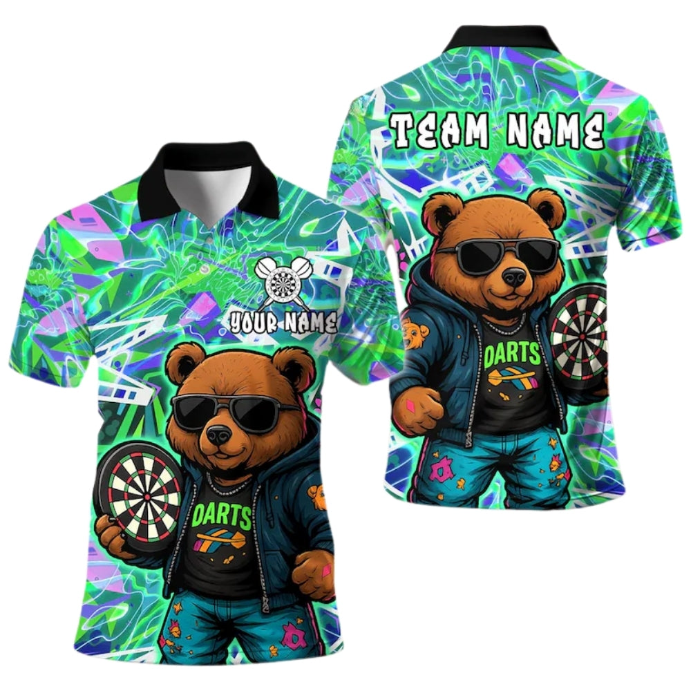 Custom Bear Graffiti Darts Men Polo Shirts, Custom Bear Darts Team Shirts DE0038