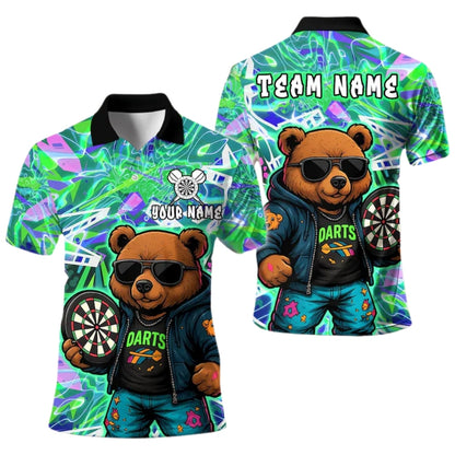 Custom Bear Graffiti Darts Men Polo Shirts, Custom Bear Darts Team Shirts DE0038