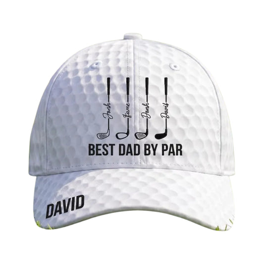 Best Dad By Par Custom Name And Kids Names Golf Baseball Cap, Custom Father Day Golf Cap CP0489