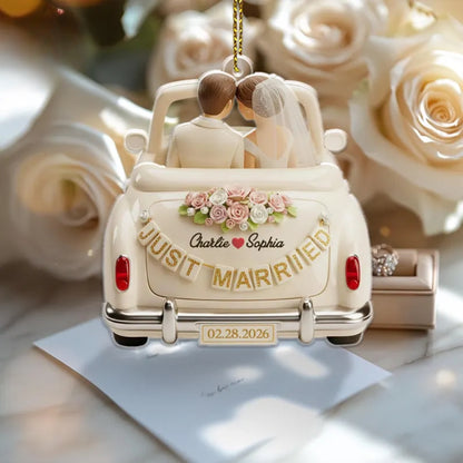 Just Married Personalized Couple Name Acrylic Ornament, Custom Wedding Ornament WD0298