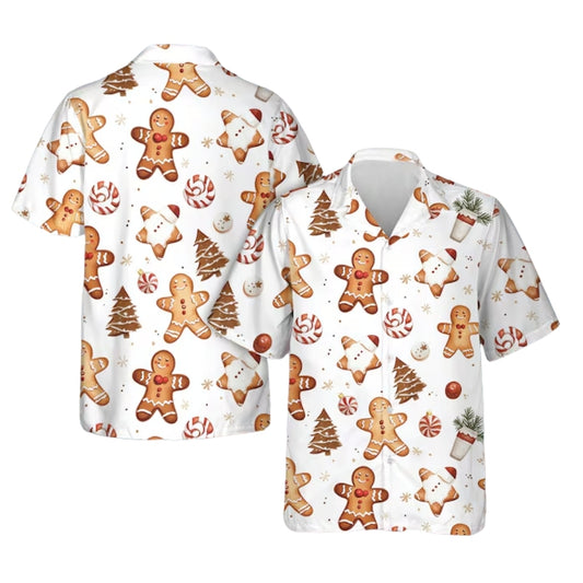 Gingerbread Xmas Hawaiian Shirt Men Women, Christmas Hawaiian Shirt White HE0611