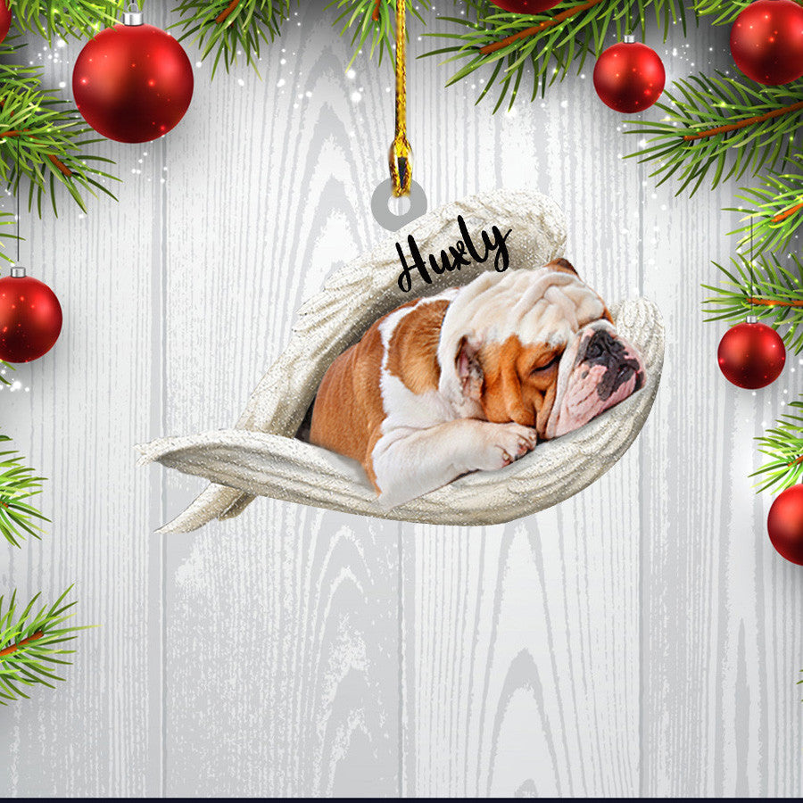 Personalized Bulldog Sleeping Angel Christmas Flat Acrylic Dog Ornament Memorial Dog Gift OO2547