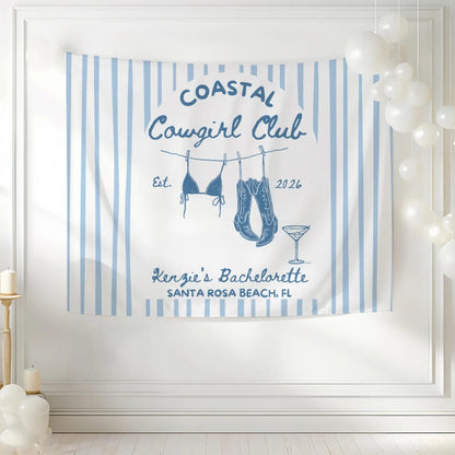 Coastal Cowgirl Club Personalized Bachelorette Banner, Custom Western Beach Bachelorette Party Banner WD0534