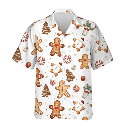 Gingerbread Xmas Hawaiian Shirt Men Women, Christmas Hawaiian Shirt White HE0611