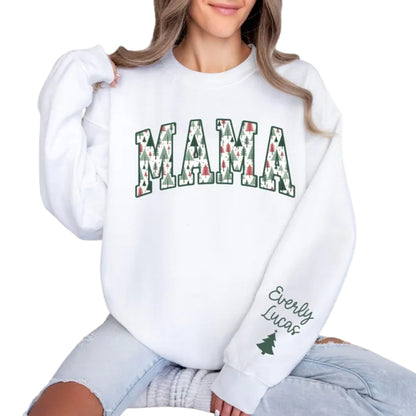 Custom Mama Christmas Sweatshirt with Kids Names on Sleeve, Custom Mama Xmas Sweatshirt 2D0471