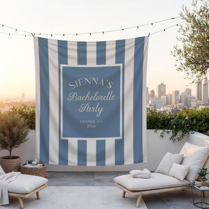 Personalized Bachelorette Blue Striped Banner, Custom Bachelorette Party Banner WD0419